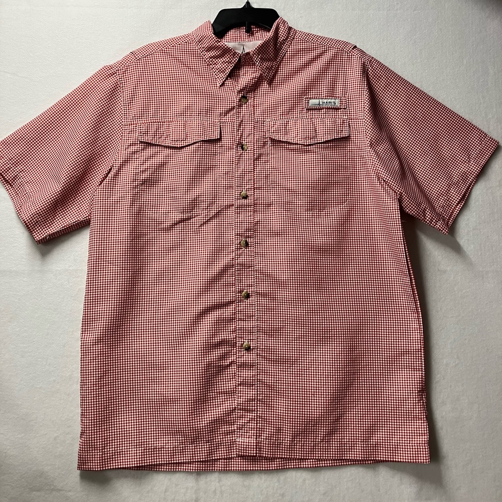 Habit Shirt Mens Medium Red Gingham Plaid Check Performance Fishing Lightweight